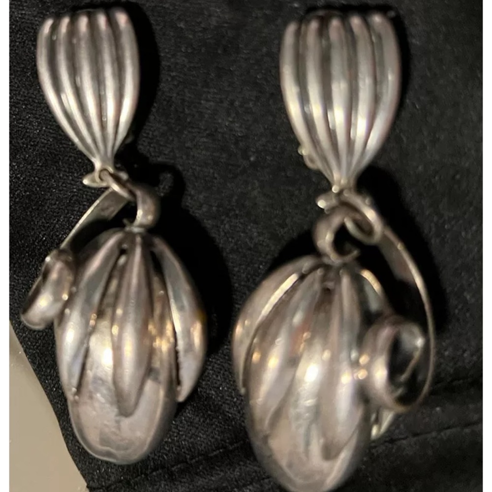 Vintage HUGE Napier Sterling Silver Engine Turned Clip On Earrings
